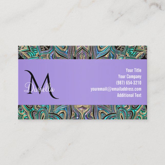Eleganter Lavendel-lila blauer grünes GoldMandala Visitenkarte (Vorderseite)