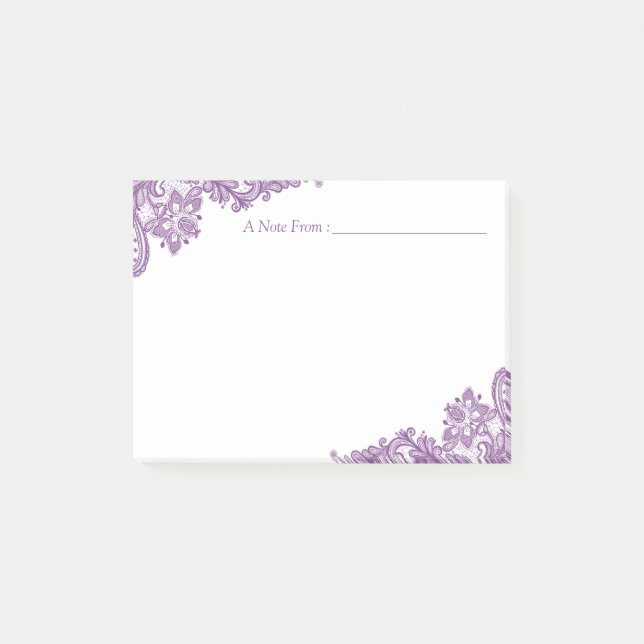 Eleganter Lavendel-lila Blumenspitze Post-it Klebezettel (Vorderseite)