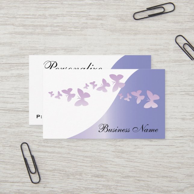 Eleganter Lavendel mit Schmetterlingen | Personali Visitenkarte (Vorderseite/Rückseite Beispiel)