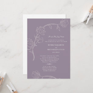 Eleganter Lavendel und handGezeichnet Blumen 2 Ort Einladung