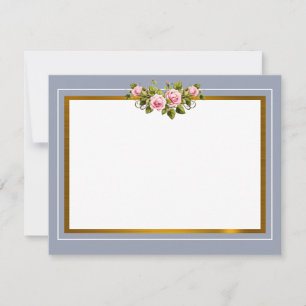 Eleganter Lavendel- und Rosa-Rosen-Blumen-Goldrahm Mitteilungskarte