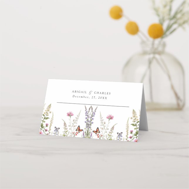 Eleganter Lavendel und Wildblume Platzkarte (Vorderseite)