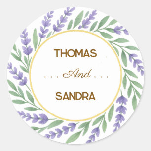 Eleganter Lavendel-Wasserfarben-Hochzeitsaufkleber Runder Aufkleber