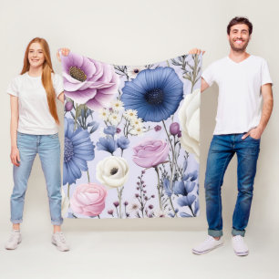 Eleganter Lavender Blauer Blumengarten Blumen Fleecedecke
