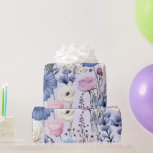 Eleganter Lavender Blauer Blumengarten Blumen Geschenkpapier