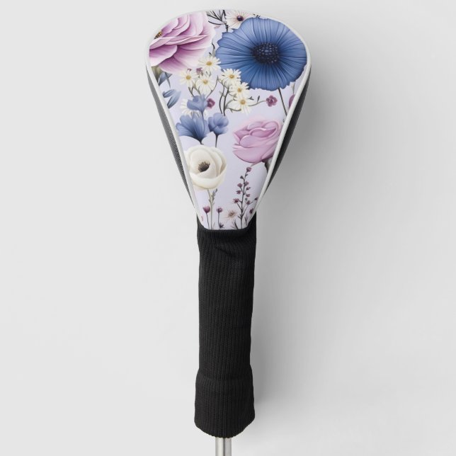 Eleganter Lavender Blauer Blumengarten Blumen Golf Headcover (Vorderseite)