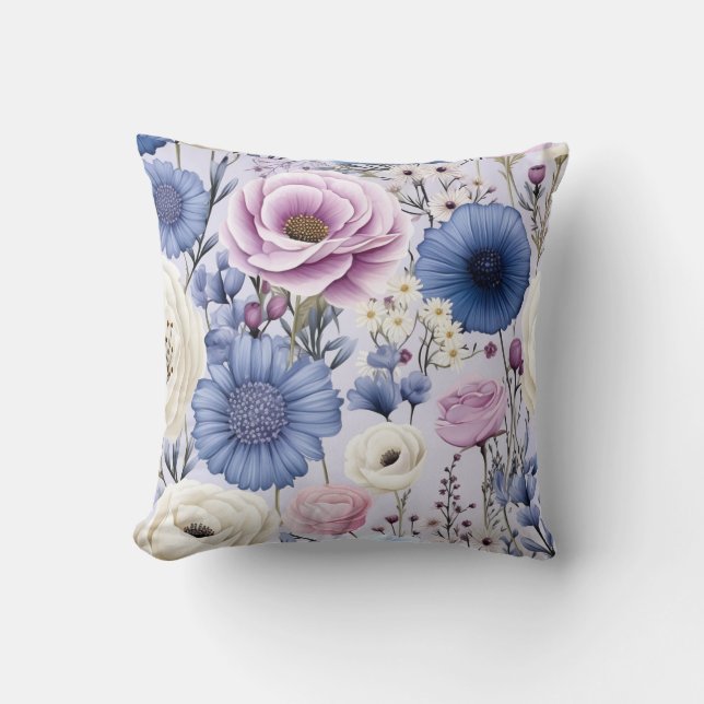 Eleganter Lavender Blauer Blumengarten Blumen Kissen (Vorderseite)