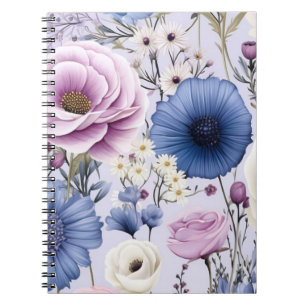Eleganter Lavender Blauer Blumengarten Blumen Notizblock