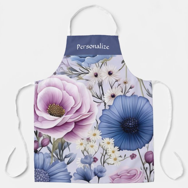Eleganter Lavender Blauer Blumengarten Blumen Schürze (Vorderseite)