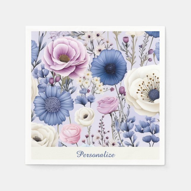 Eleganter Lavender Blauer Blumengarten Blumen Serviette (Vorderseite)