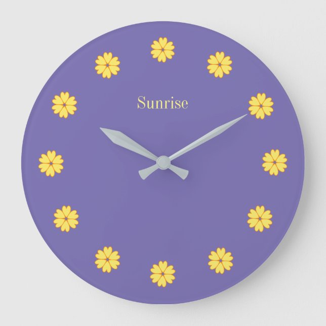 Eleganter Lavender Blue & Blume Wall Clock Große Wanduhr (Vorderseite)
