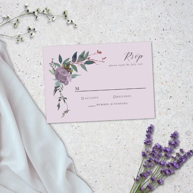 Eleganter Lavender Lila Botanischer Garten RSVP Karte (Von Creator hochgeladen)