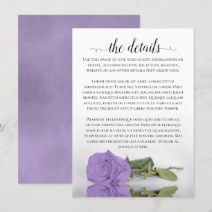 Eleganter Lavender Lila Rose Hochzeitsdetails Begleitkarte