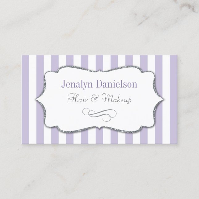 Eleganter Lavender Lilac Lila Stripe Silver Gray Visitenkarte (Vorderseite)