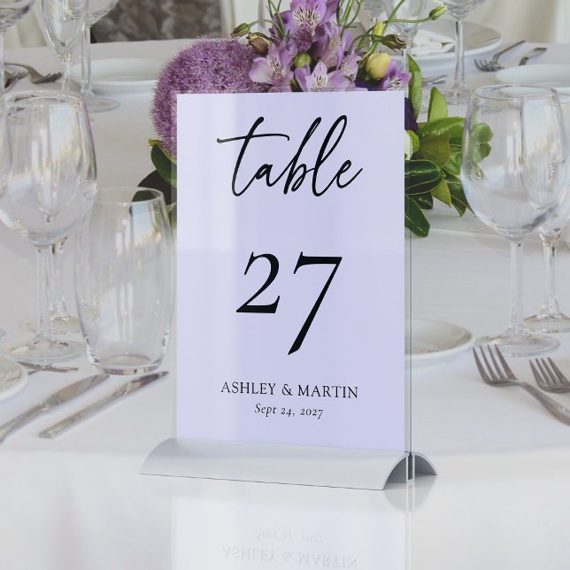 Eleganter Lavender mit Personalisierter Hochzeit Tischnummer (Elegant Lavender with Gray Personalized Wedding Table Number)