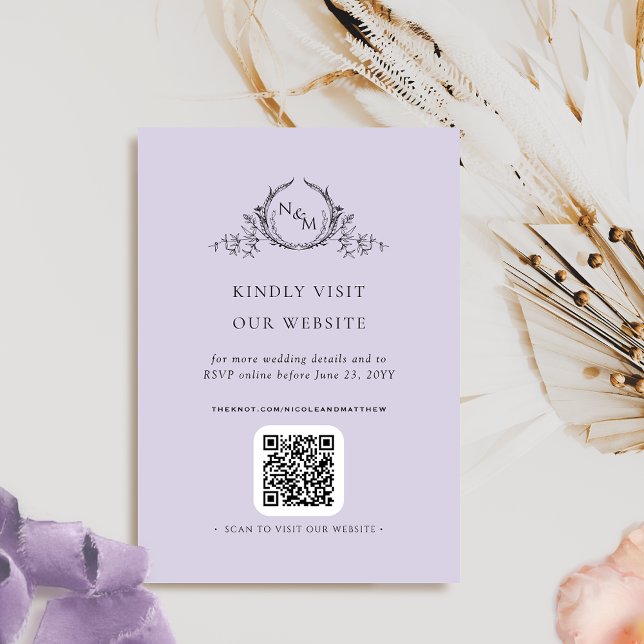 Eleganter Lavender Monogram QR Code / UAWG Online Begleitkarte (Von Creator hochgeladen)