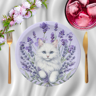 Eleganter Lavender und Katze zum Geburtstag Pappteller