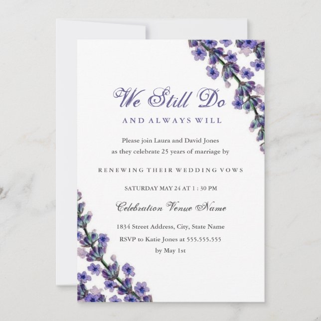 Eleganter Lavender Vow Renewal Jahrestag Einladung (Vorderseite)