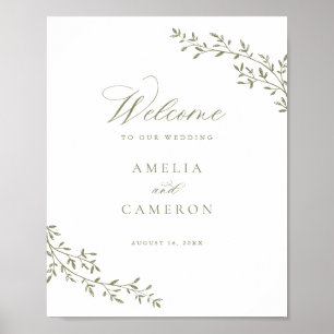 Eleganter Leaf Zweig Botanische Hochzeit Willkomme Poster