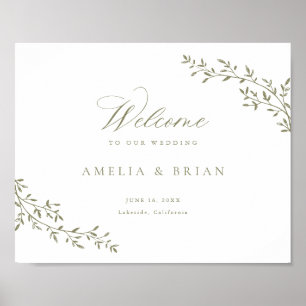 Eleganter Leaf Zweig Botanische Hochzeit Willkomme Poster
