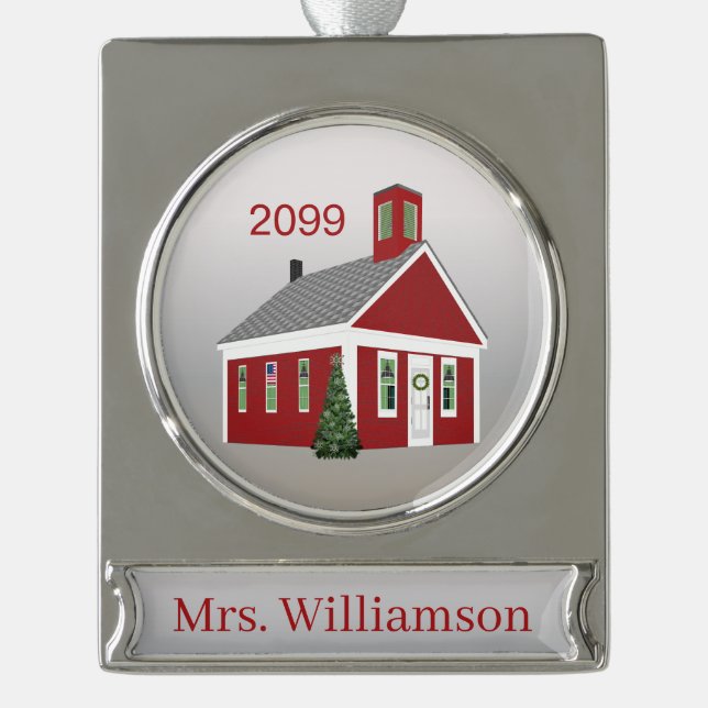 Eleganter Lehrer Principal Banner Personalisiert Banner-Ornament Silber (Vorderseite)