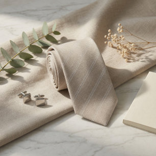 Eleganter Leinenstreifen Neutral Beige Krawatte