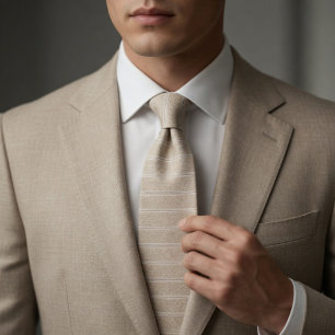 Eleganter Leinenstreifen Neutral Beige Krawatte