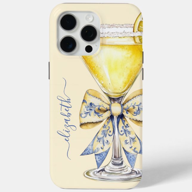 Eleganter Lemon Drop Martini Monogramm Case-Mate iPhone Hülle (Rückseite)