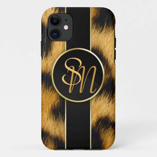 Eleganter Leopard-Druck-Monogramm-Skript iPhone Case-Mate iPhone Hülle (Rückseite)