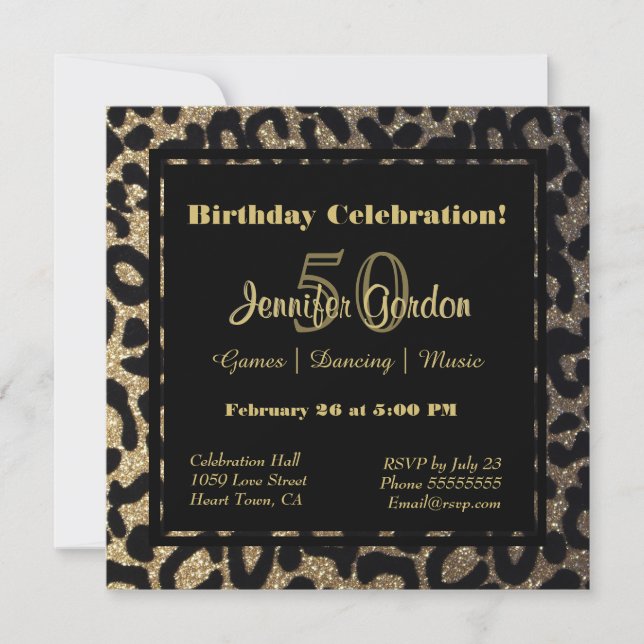 Eleganter Leopard Print Glitzer Einladung (Vorderseite)