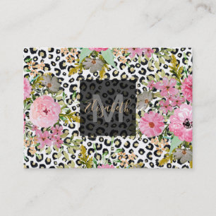 Eleganter Leoparddruck und -Blumenmuster Visitenkarte