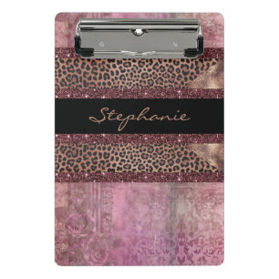 Eleganter Leoparden aus schwarzem und Rose Mini Klemmbrett