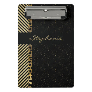 Eleganter Leoparden mit schwarzem und goldgestreif Mini Klemmbrett