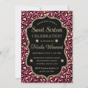 Eleganter Leopardendruck in Rosa Gold Sweet 16 Einladung