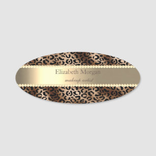 Eleganter Leopardendruck, Streifen, Perlen Namensschild