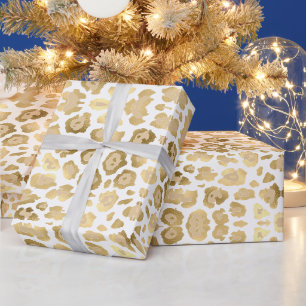 Eleganter Leopardenprint Goldfolie beige weiß Geschenkpapier