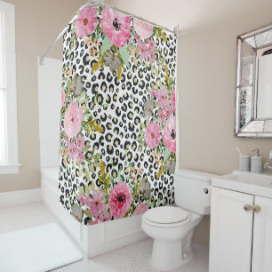 Eleganter Leopardenprint und Blumendesign Duschvorhang