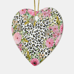 Eleganter Leopardenprint und Blumendesign Keramik Ornament