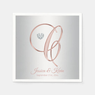 Eleganter Letter C Silver Gray Rose Gold Wedding Serviette