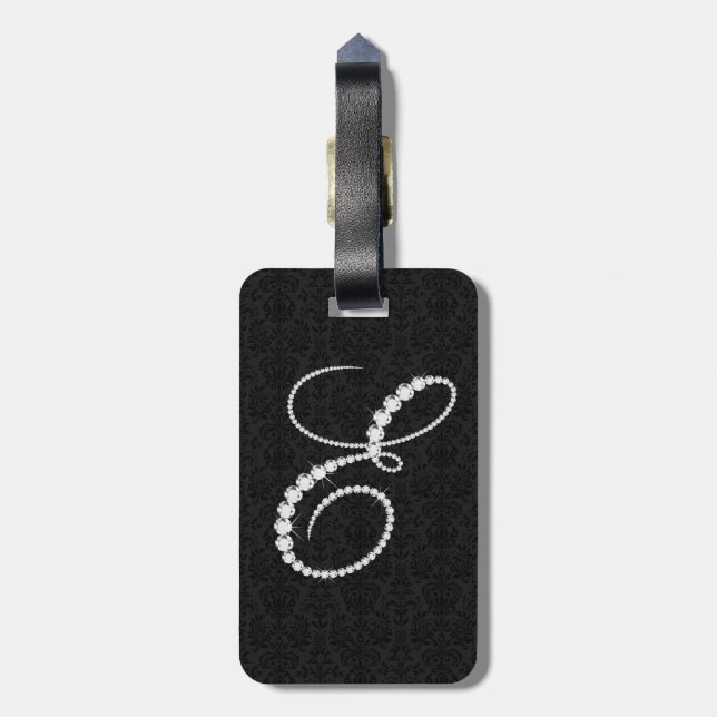 Eleganter Letter E Sparkling Diamonds Monogram Gepäckanhänger (Rückseite vertikal)