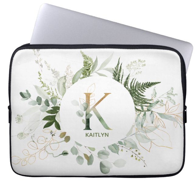 Eleganter Letter K Foliage Wreath Laptop Sleeve (Vorderseite)