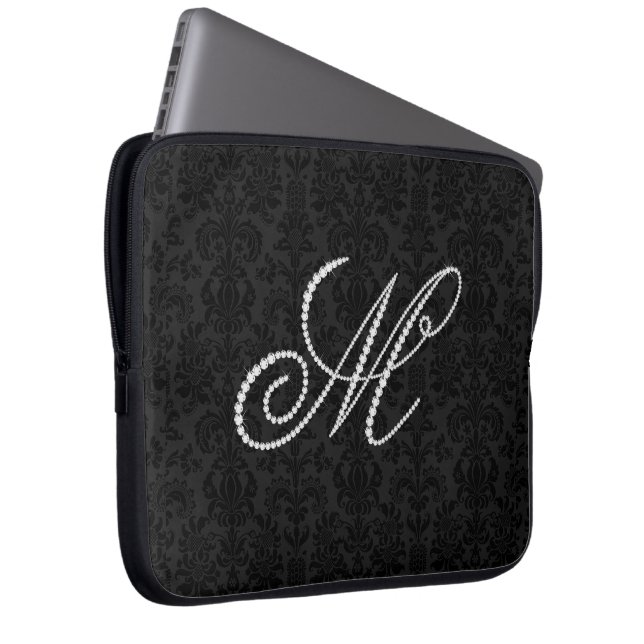 Eleganter Letter M Sparkling Diamonds Monogram Laptopschutzhülle (Vorne Rechts)