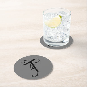 Eleganter Letter T Monogram Black Runder Pappuntersetzer