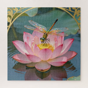 Eleganter Libellen-Rosa-Lotus-Jugendstil-Rahmen