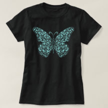 Eleganter Light Blue Blüh Butterfly T - Shirt