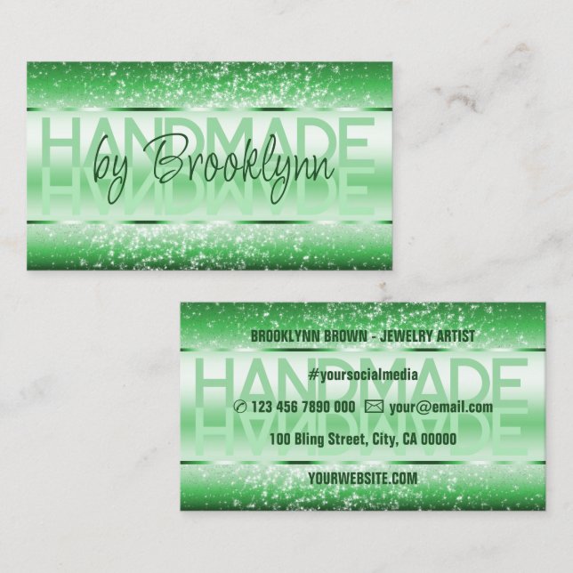 Eleganter Light Green Luxury Sparkle Glitzer Glam Visitenkarte (Vorne/Hinten)