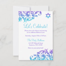 Eleganter Lila Aquamariner Blüh Bat Mitzvah Empfan Einladung