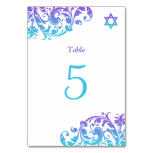 Eleganter Lila Aquamariner Blüh Bat Mitzvah Tischnummer