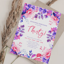 Eleganter Lila Aquarellblumen 30. Geburtstag