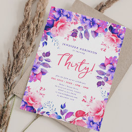 Eleganter Lila Aquarellblumen 30. Geburtstag Einladung
